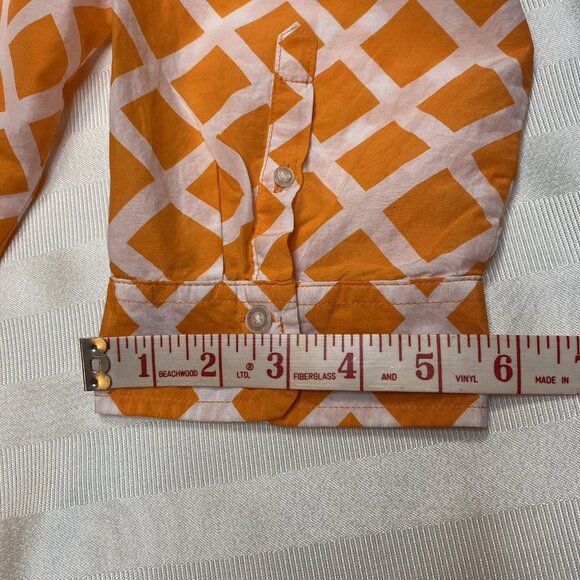 JC Penney Silk Blend Sz XL Lattice Design 3/4 Sleeve Top Blouse Orange & White - Picture 8 of 10